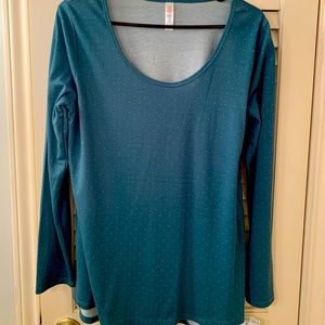 Lula Roe long sleeve greenish blue blouse with Polka dots size small